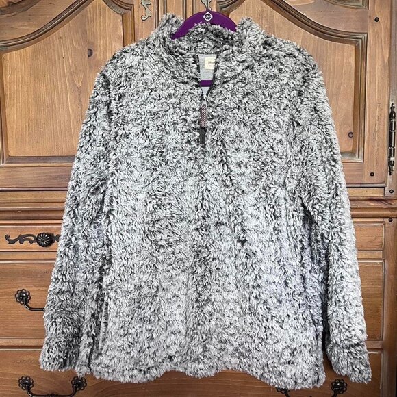 Weatherproof Vintage Grey and White Sherpa Quarter Zip Pullover Sweater - Picture 1 of 3